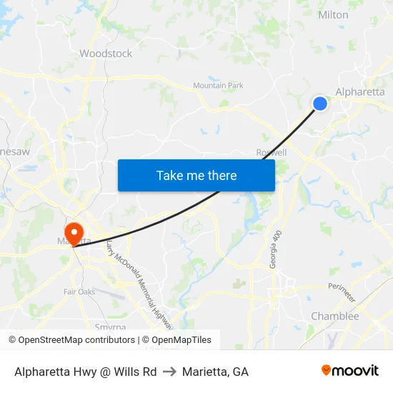 Alpharetta Hwy @ Wills Rd to Marietta, GA map