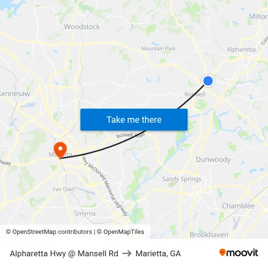 Alpharetta Hwy @ Mansell Rd to Marietta, GA map