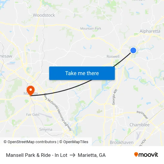 Mansell Park & Ride - In Lot to Marietta, GA map