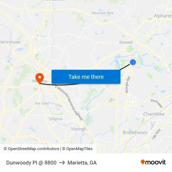 Dunwoody Pl @ 8800 to Marietta, GA map
