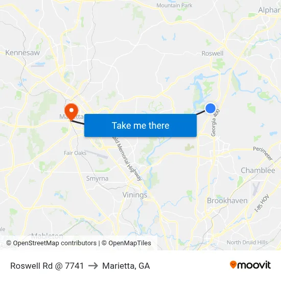 Roswell Rd @ 7741 to Marietta, GA map