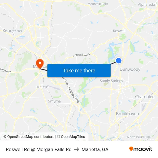Roswell Rd @ Morgan Falls Rd to Marietta, GA map