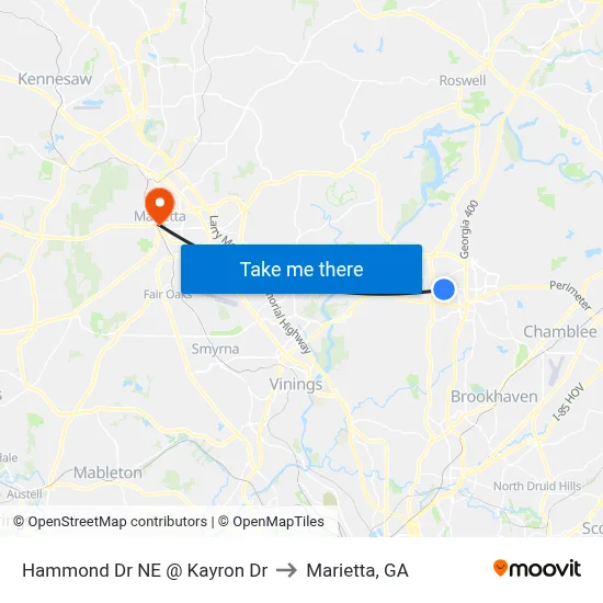 Hammond Dr NE @ Kayron Dr to Marietta, GA map
