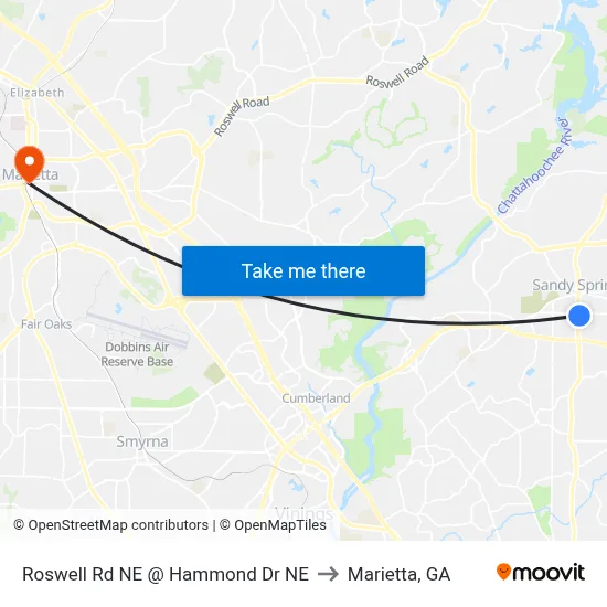 Roswell Rd NE @ Hammond Dr NE to Marietta, GA map