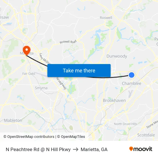 N Peachtree Rd @ N Hill Pkwy to Marietta, GA map