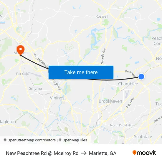 New Peachtree Rd @ Mcelroy Rd to Marietta, GA map
