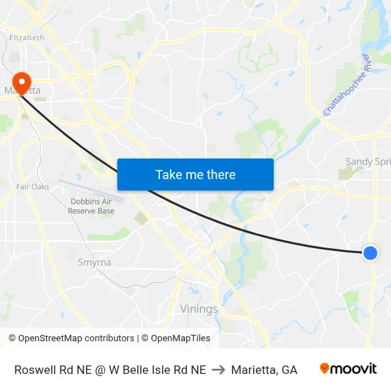 Roswell Rd NE @ W Belle Isle Rd NE to Marietta, GA map