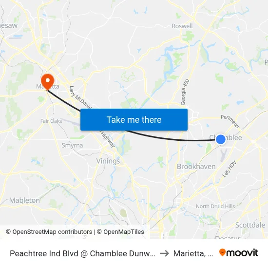 Peachtree Ind Blvd @ Chamblee Dunwoody to Marietta, GA map