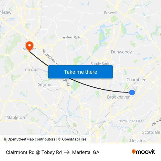 Clairmont Rd @ Tobey Rd to Marietta, GA map