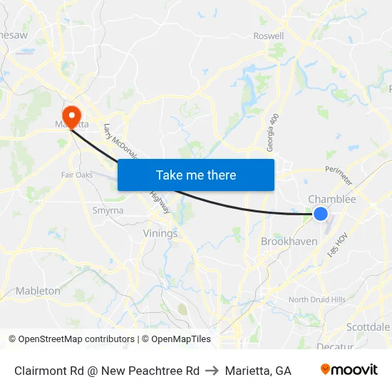 Clairmont Rd @ New Peachtree Rd to Marietta, GA map