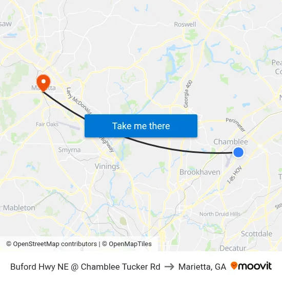 Buford Hwy NE @ Chamblee Tucker Rd to Marietta, GA map