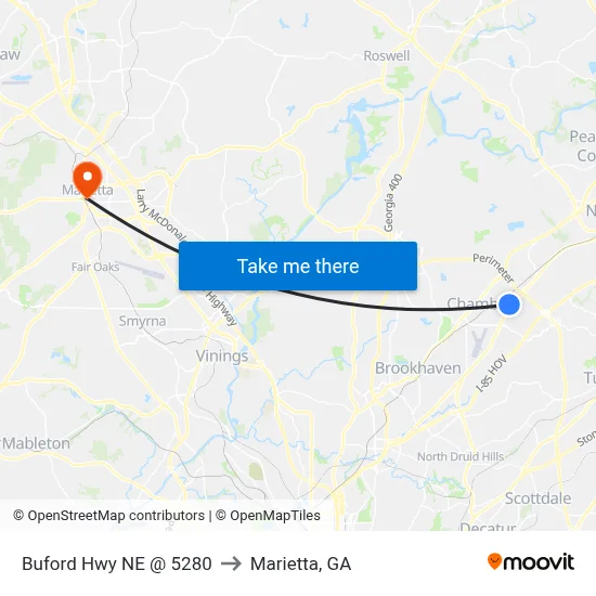 Buford Hwy NE @ 5280 to Marietta, GA map