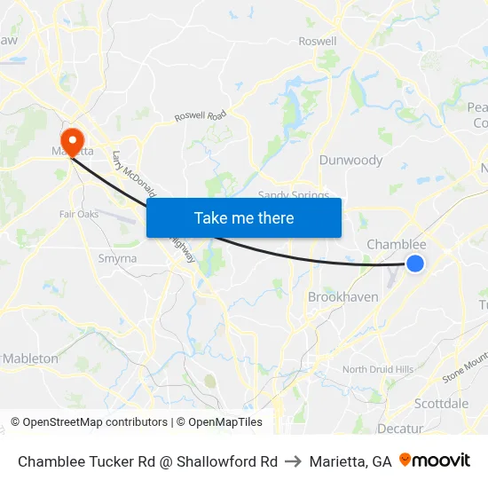 Chamblee Tucker Rd @ Shallowford Rd to Marietta, GA map