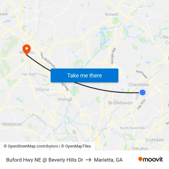 Buford Hwy NE @ Beverly Hills Dr to Marietta, GA map