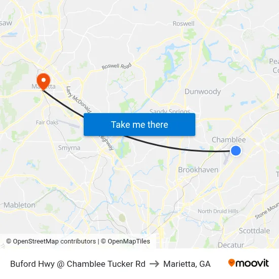 Buford Hwy @ Chamblee Tucker Rd to Marietta, GA map