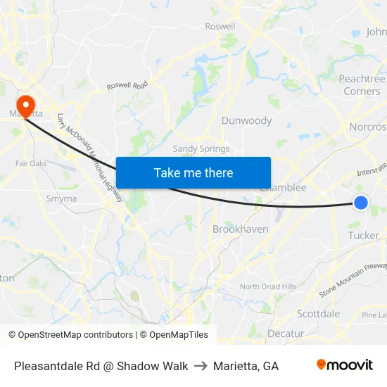 Pleasantdale Rd @ Shadow Walk to Marietta, GA map