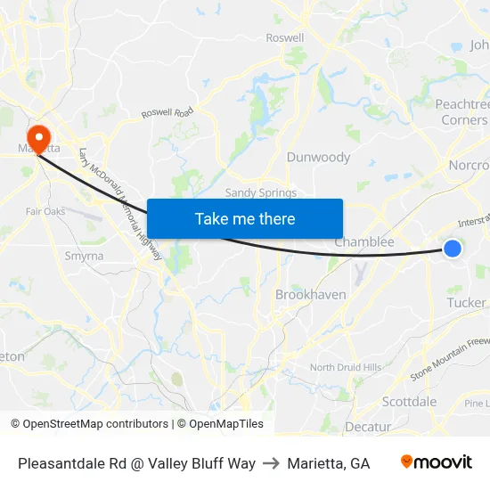 Pleasantdale Rd @ Valley Bluff Way to Marietta, GA map