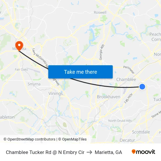 Chamblee Tucker Rd @ N Embry Cir to Marietta, GA map