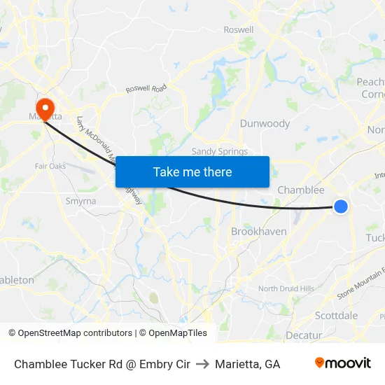 Chamblee Tucker Rd @ Embry Cir to Marietta, GA map