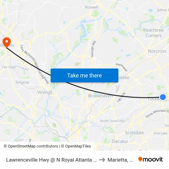 Lawrenceville Hwy @ N Royal Atlanta Dr to Marietta, GA map