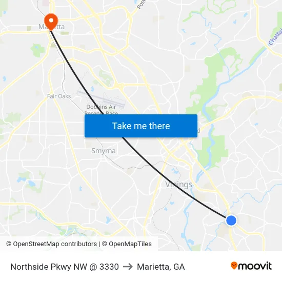 Northside Pkwy NW @ 3330 to Marietta, GA map