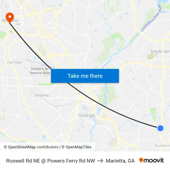 Roswell Rd NE @ Powers Ferry Rd NW to Marietta, GA map