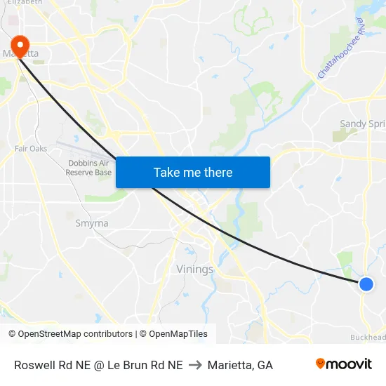 Roswell Rd NE @ Le Brun Rd NE to Marietta, GA map