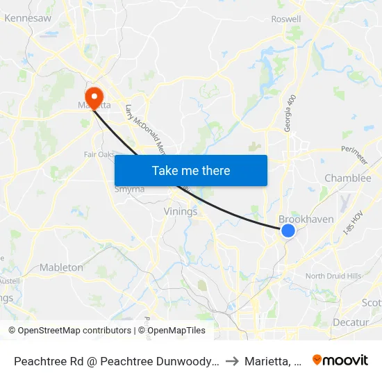 Peachtree Rd @ Peachtree Dunwoody Rd to Marietta, GA map