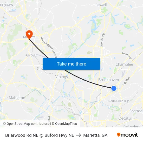 Briarwood Rd NE @ Buford Hwy NE to Marietta, GA map