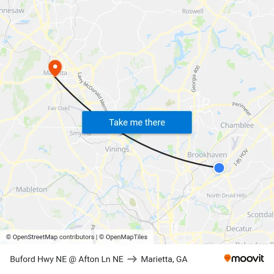 Buford Hwy NE @ Afton Ln NE to Marietta, GA map