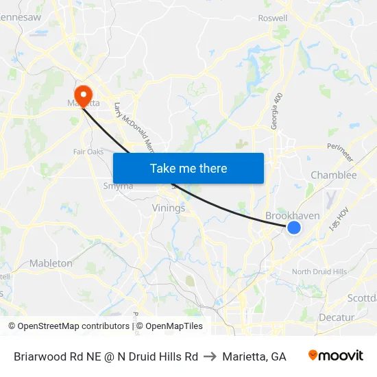 Briarwood Rd NE @ N Druid Hills Rd to Marietta, GA map