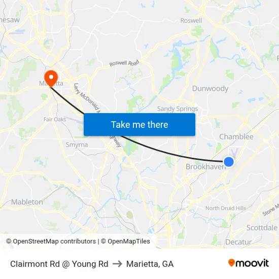Clairmont Rd @ Young Rd to Marietta, GA map