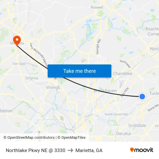 Northlake Pkwy NE @ 3330 to Marietta, GA map