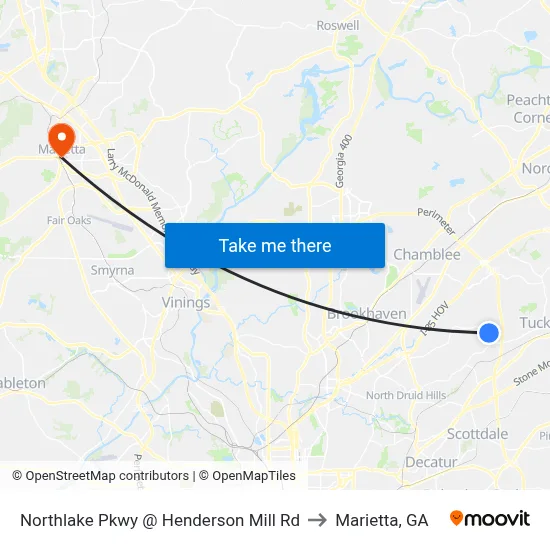 Northlake Pkwy @ Henderson Mill Rd to Marietta, GA map