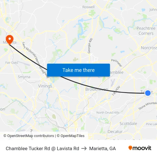 Chamblee Tucker Rd @ Lavista Rd to Marietta, GA map