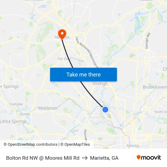 Bolton Rd NW @ Moores Mill Rd to Marietta, GA map