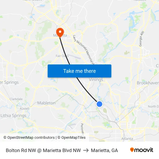 Bolton Rd NW @ Marietta Blvd NW to Marietta, GA map
