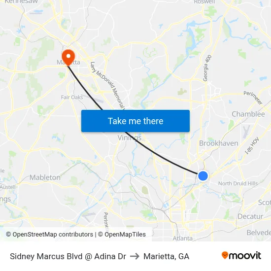Sidney Marcus Blvd @ Adina Dr to Marietta, GA map