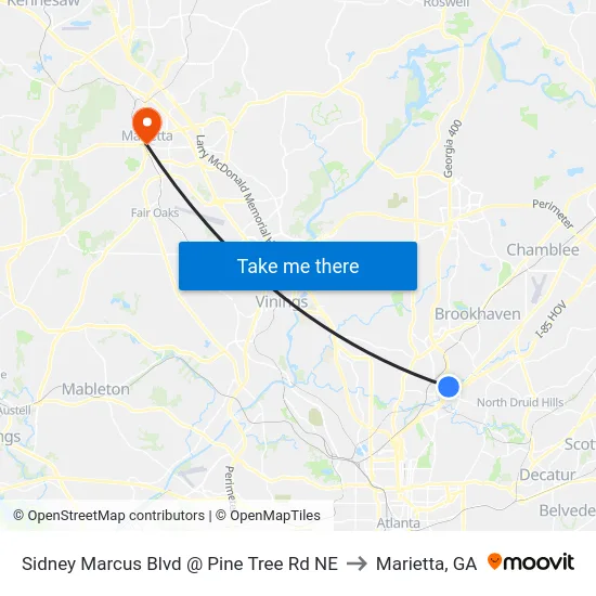 Sidney Marcus Blvd @ Pine Tree Rd NE to Marietta, GA map