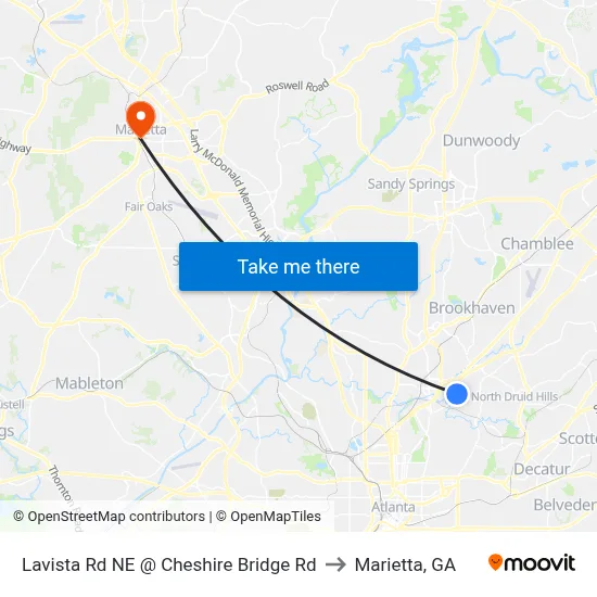 Lavista Rd NE @ Cheshire Bridge Rd to Marietta, GA map