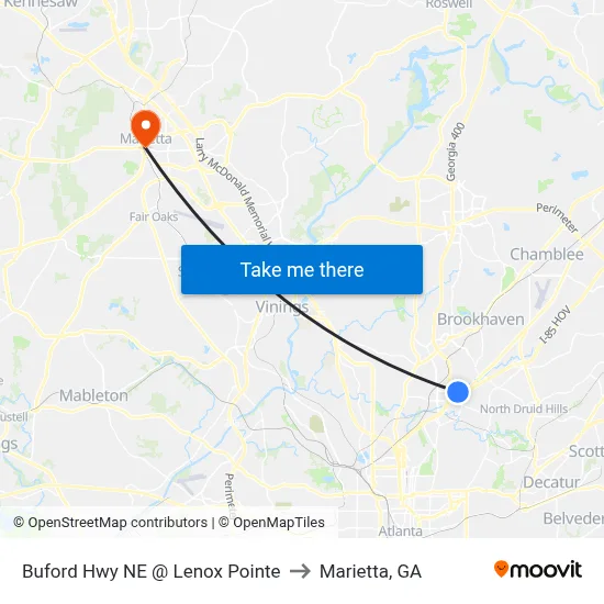 Buford Hwy NE @ Lenox Pointe to Marietta, GA map