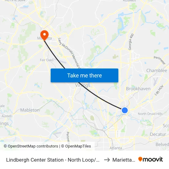 Lindbergh Center Station - North Loop/Morosgo Dr to Marietta, GA map