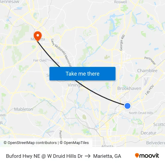Buford Hwy NE @ W Druid Hills Dr to Marietta, GA map