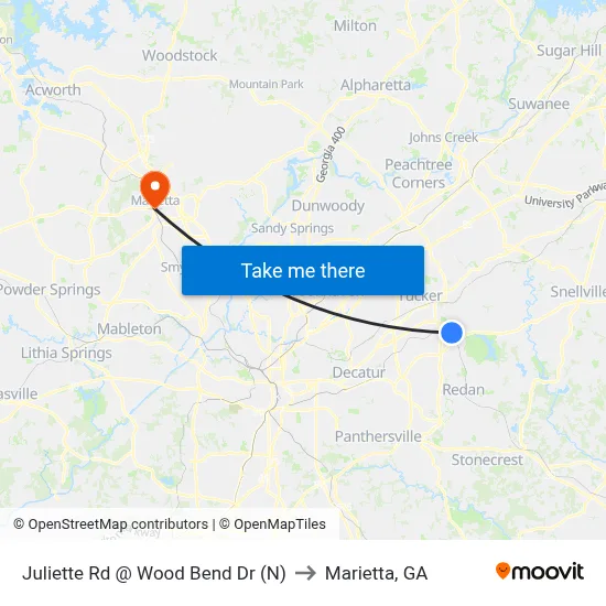 Juliette Rd @ Wood Bend Dr (N) to Marietta, GA map