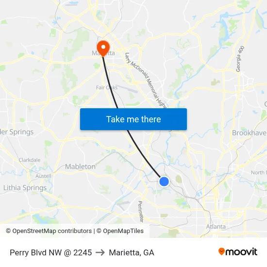 Perry Blvd NW @ 2245 to Marietta, GA map