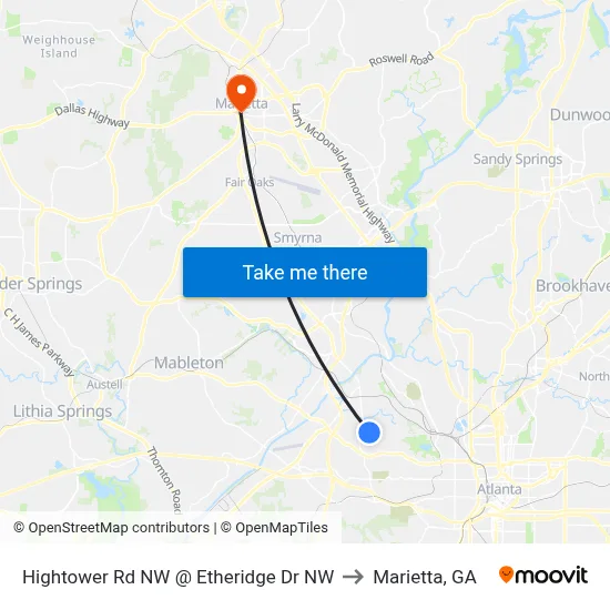 Hightower Rd NW @ Etheridge Dr NW to Marietta, GA map