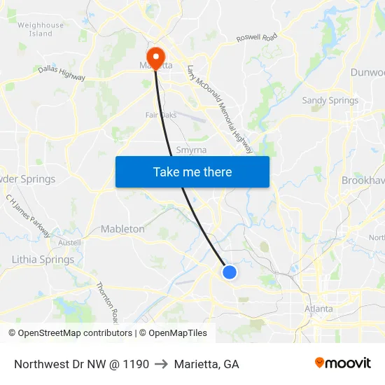 Northwest Dr NW @ 1190 to Marietta, GA map