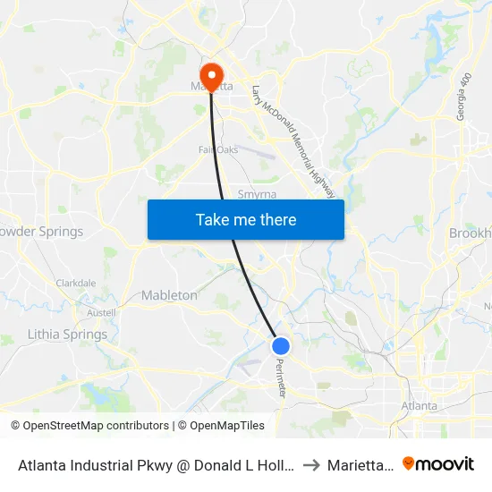 Atlanta Industrial Pkwy @ Donald L Hollowell Pkwy to Marietta, GA map