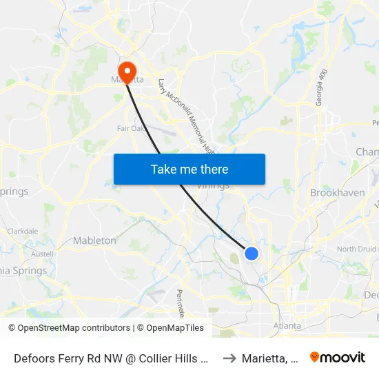 Defoors Ferry Rd NW @ Collier Hills Way to Marietta, GA map