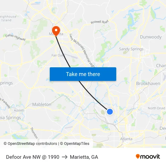 Defoor Ave NW @ 1990 to Marietta, GA map